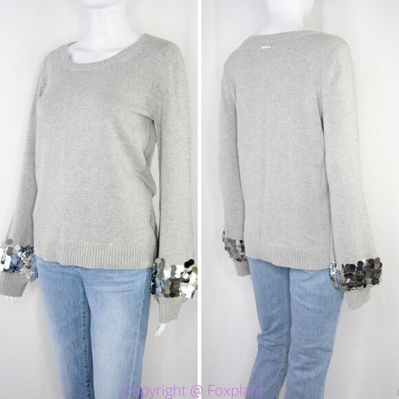NEW Michael Kors Women's Pearl Grey Heather Embellished sweater, size M - Picture 6 of 16